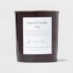 Clear Colored Glass With Woodwick And Brass Metal Inset Lid Spice Vanilla Fig Candle Purple - Threshold™ -Threshold Living Deals GUEST 164b0c6a 9ab3 436c a9d4 968eb3e3b85f