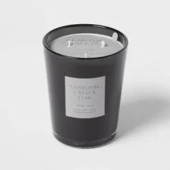 Colored Vase Glass With Dustcover & Black Teak Candle Black - Threshold™ -Threshold Living Deals GUEST 203164b8 cea9 4b9d 90b7 3255297338b3