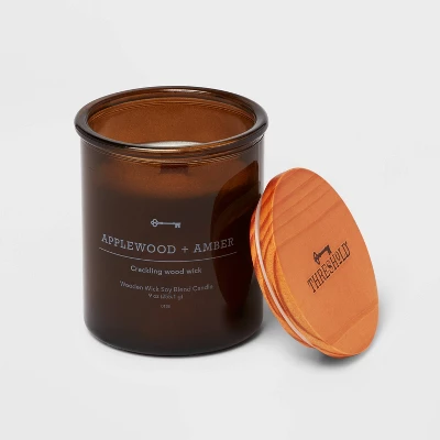 9oz Lidded Glass Jar Crackling Wooden Wick Candle Applewood And Amber - Threshold™ 2 9oz Lidded Glass Jar Crackling Wooden Wick Candle Applewood And Amber - Threshold™ - Image 2