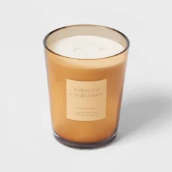 Colored Vase Glass With Dustcover Tobacco And Bergamot Candle Yellow - Threshold™ -Threshold Living Deals GUEST 5990e0c5 5566 4dfd 8877 baa559328031