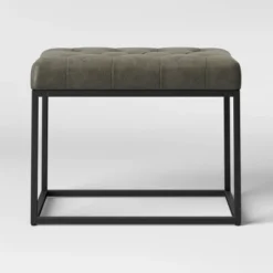 Trubeck Tufted Metal Base Ottoman Faux Leather - Threshold™ -Threshold Living Deals GUEST ab835a54 a3f3 4082 a637 7024908a9e52