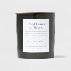 Clear Colored Glass With Woodwick And Brass Metal Inset Lid Dried Leaves + Hickory Candle Green - Threshold™ -Threshold Living Deals GUEST adc468e2 1dcd 4c1d 9a55 e64ee2c8bece