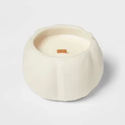 12oz Brushed Abstract Pumpkin Ceramic With Woodwick And Dustcover Dried Leaves + Hickory Candle - Threshold™ -Threshold Living Deals GUEST ca336cab 30a9 4816 a86c a9481933e877