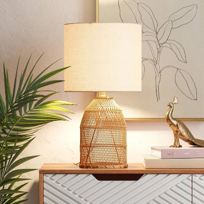 Rattan Diagonal Weave Table Lamp Tan - Opalhouse™ 1 Rattan Diagonal Weave Table Lamp Tan - Opalhouse™