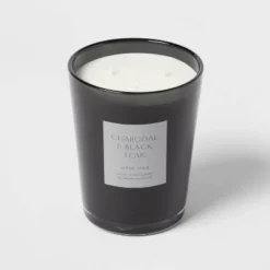 Colored Vase Glass With Dustcover & Black Teak Candle Black - Threshold™ -Threshold Living Deals GUEST cf6f4780 63d6 4d26 8370 d23011a8995c